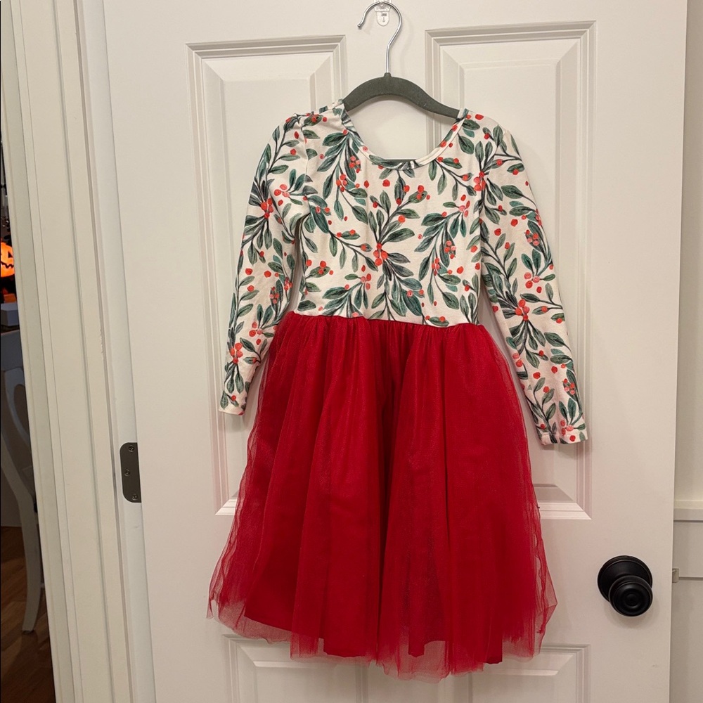 Festive Red Holly and Tulle Skirt Dress